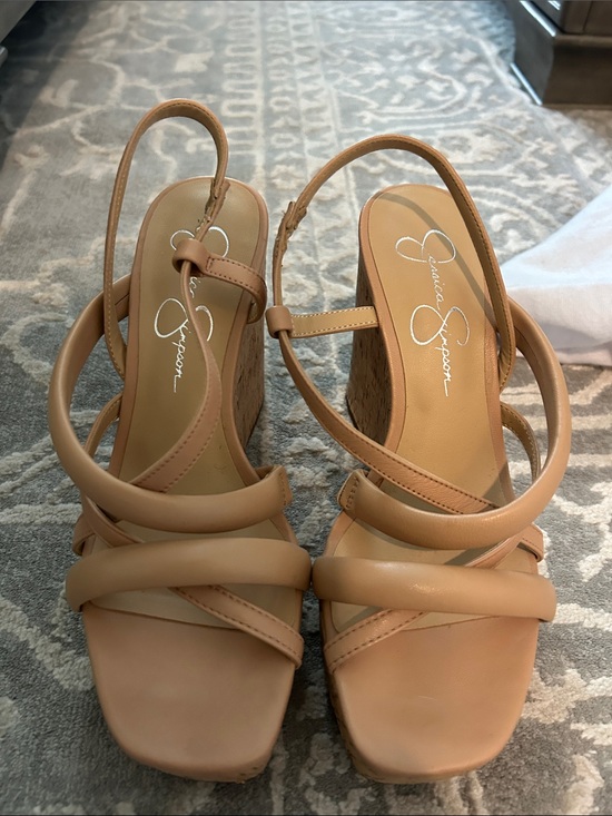 Jessica Simpson Shoes - Jessica Simpson Nude/Tan Strappy Cork Wedge Sandals